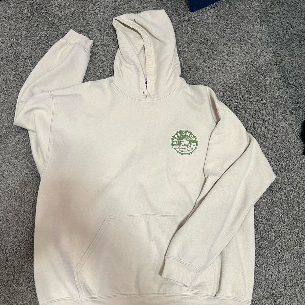 large milk white surf shop hoodie
